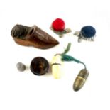 Selection of vintage sewing equipment includes novelty bullet pin holders etc