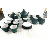 Part Denby Regency green tea / coffee set 6 place setting missing 1 saucer (21 pieces in total)