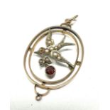 9ct gold antique garnet & seed pearl bird motif pendant - (2.1g) missing seed-pearl