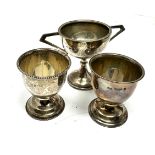 3 silver items inc 2 egg cups & small trophy