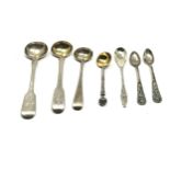 7 antique silver mustard & salt spoons