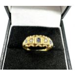 Antique 18ct gold diamond & sapphire ring weight 2.4g back of shank split as shown