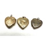 3 Vintage 9ct gold back & front heart lockets