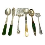 selection of silver items includes jade handle spoon & knife servers etc