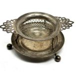 Vintage silver tea strainer on stand Birmingham silver hallmarks