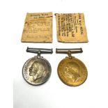 ww1 Mercantile marine medal pair & packets to charles a. leslie