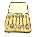 Boxed set of 6 silver & enamel tea spoons