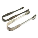 2 antique silver sugar tongs