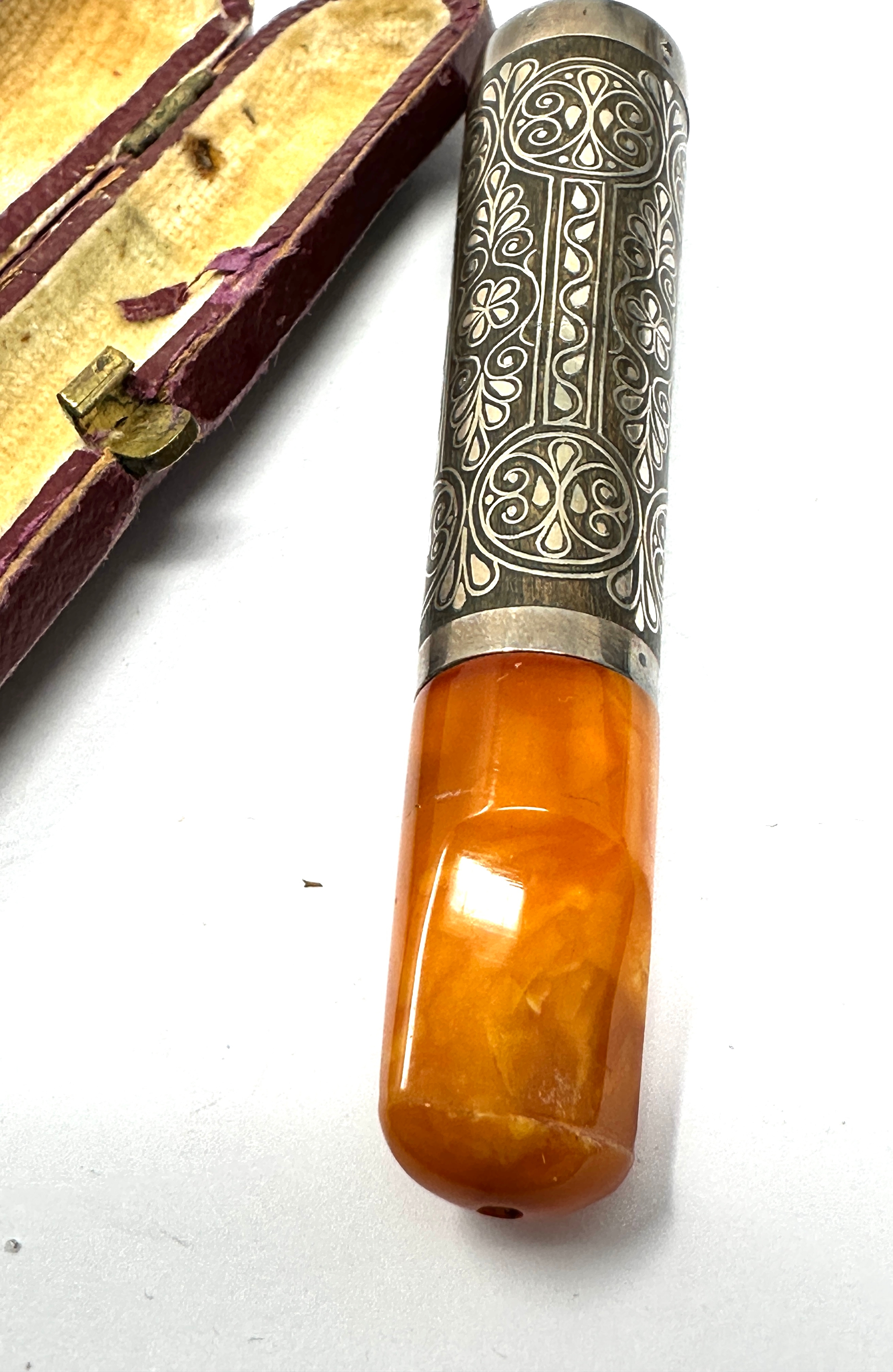 Cased antique silver & amber cheroot holder - Bild 2 aus 4