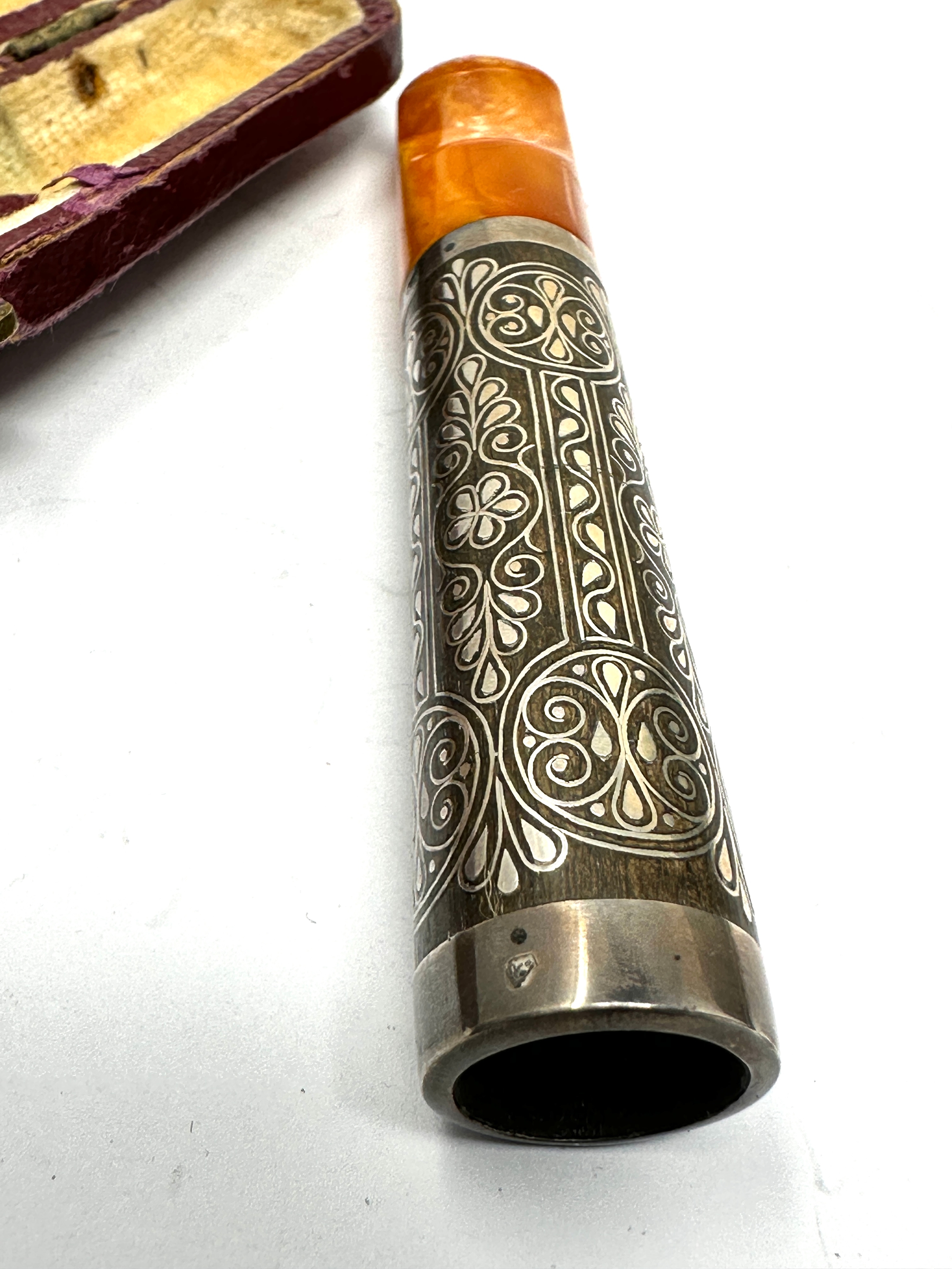 Cased antique silver & amber cheroot holder - Bild 3 aus 4