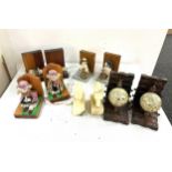 Selection of vintage and later book ends includes horse, doll, globe etc