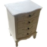 4 drawer white ornate bedside cabinet