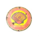 Enamel round Shell advertising sign, approximate diameter 12 inches