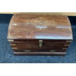 Brass bound bow front 2 drawer box with tray inside measures approximately 40cm tall 61 inches