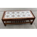 Teak tiled topped mid century coffee table measures approximately 17 inches tall 46 inches wide 20