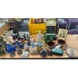 Selection of collectable pottery to include Wedgwood, glass decanters, figures etc