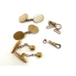 Selection 9ct gold cufflinks, clasps etc total weight 14.1g