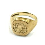 9ct gold hallmarked gents signet ring, overall approximate weight 5.1g, ring size R
