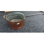 Large vintage copper cooking pot with marks to base measures approx 8 inches tall by 14.5 inches