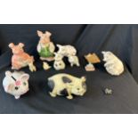 Selection of collectable pigs includes money banks, small metal pig etc