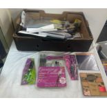 Selection of craft items includes scissors, paint brush, paper etc