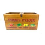 Small vintage advertising box Pimms O'clock, measures approximately 6 inches tall 12 inches wide 6