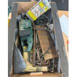 Large selection of assorted tools includes stanley chisel, drill stand etc