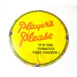 Enamel round platers please advertising sign, approximate diameter 12 inches