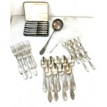 Set of six antique silver handled butter knives with other assorted cutlery