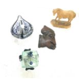 Selection of miscellaneous items includes carved figures, horse marked 1989 etc