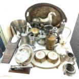 Large selection of silver plated ware includes mirror,