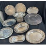 Selection of metal ware includes jugs, trays, bowls etc