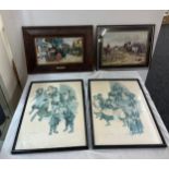 Selection of 4 framed prints to include "The Election at Eatanswill bu Ludovici, hunting scene,