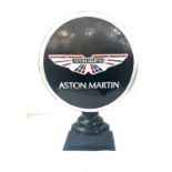 Metal Aston Martin advertising sign, 20.5 inches tall, diameter 15 inches
