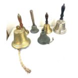Selection of vintage and later bells includes school bell, brass bell etc