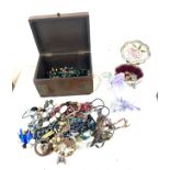 Selection of vintage and alter costume jewellery to include a metal and wooden jewellery box