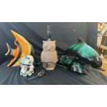 Selection of animal figures includes fish, owl lamp, poole dolphin etc