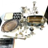 Silver plated epergne, silver handles bread knife and other plated items