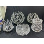 Selection of glassware includes three modern matching decorative table bowls etc