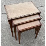 Teak nest of 3 tablkes with glass tops