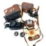 Voigtlander Vitomatic iia Vintage 35mm Camera with brown leather case, Pentax zoom 70 camera,