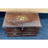 Brass bound 2 drawer box with tray inside measures approximately 37cm tall 60cm wide 24cm depth