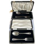 2 Cased hallmarked silver christening sets