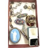 Tray of antique jewellery with large Wedgwood paste buckle, micro mosaic, silver marcasite ring etc