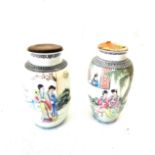 Pair of hand painted oriental lidded ginger jars both we marks to the base measures approx 8