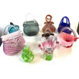 Selection of art coloured glass to include Laguna glass handbag, Zorza pear etc