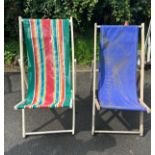 Two vintage retro beach deck chairs