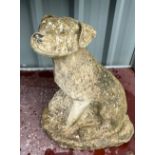 Outdoor concrete dog ornament measures approx 15 inches tall