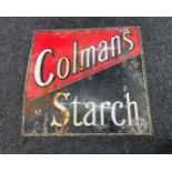 Vintage Colmans starch enamel advertising sign measures approximately 36 inches tall 38 inches wide