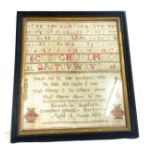 Antique embroidery sampler by Elizebeth Hadfield age 13 1837 size approximately 45cm by 43cm